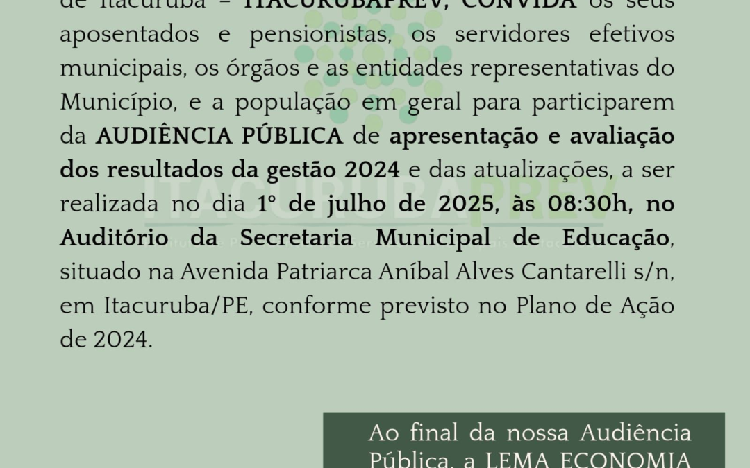 Convite: Audiência Pública do ItacurubaPrev