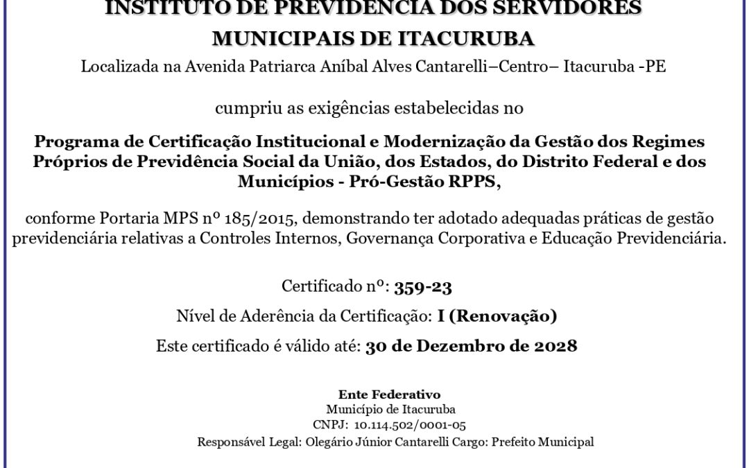 Certificado Pró-Gestão – RPPS